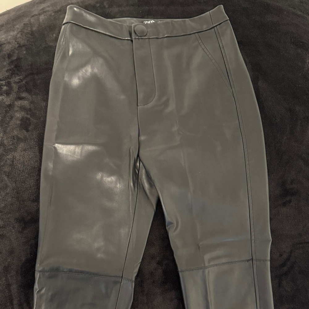 Zara black Faux Leather Trousers